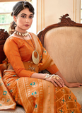 Orange Patola Printed Zari Weaving Work Organza Saree
