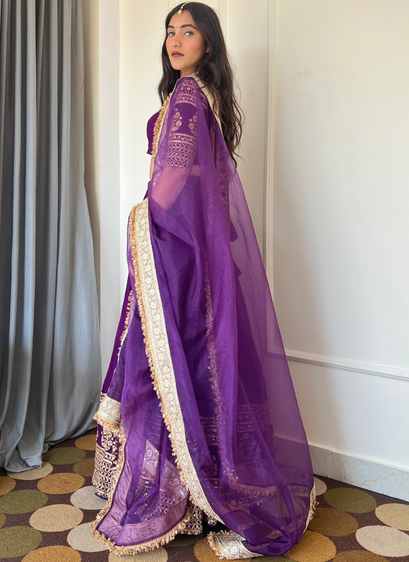 Outstanding Sequence Embroidered Georgette Purple Lehenga Choli Set