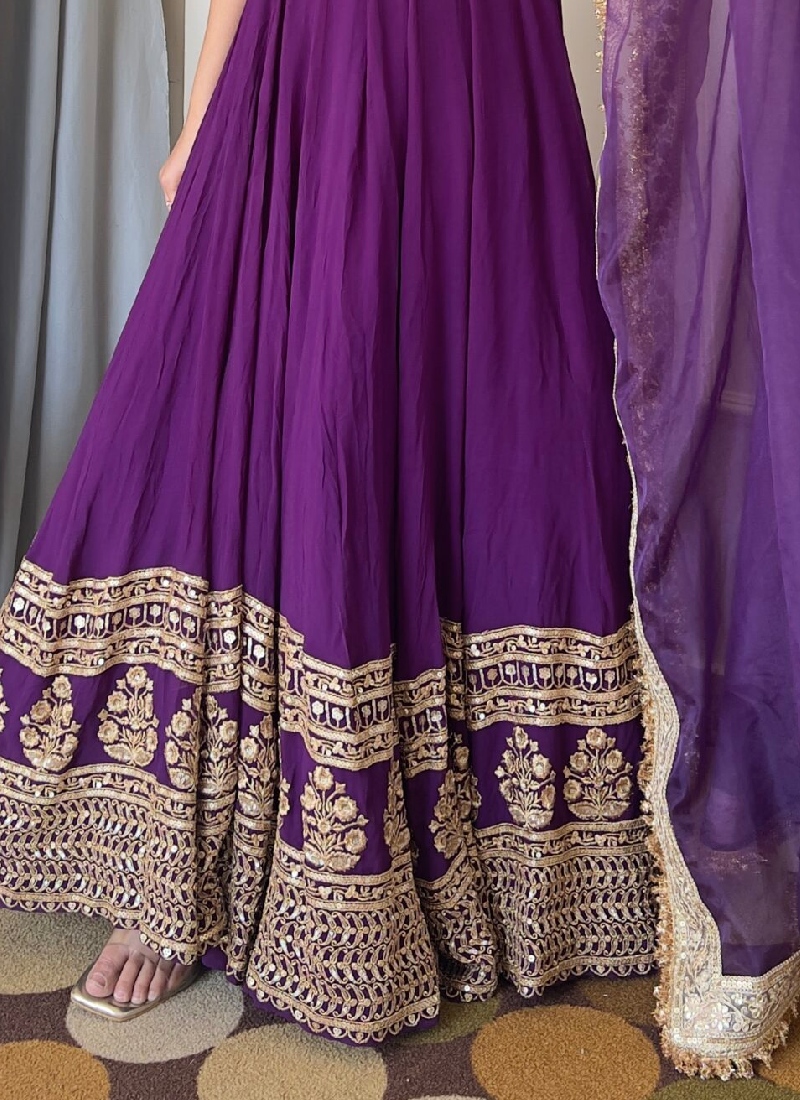 Outstanding Sequence Embroidered Georgette Purple Lehenga Choli Set