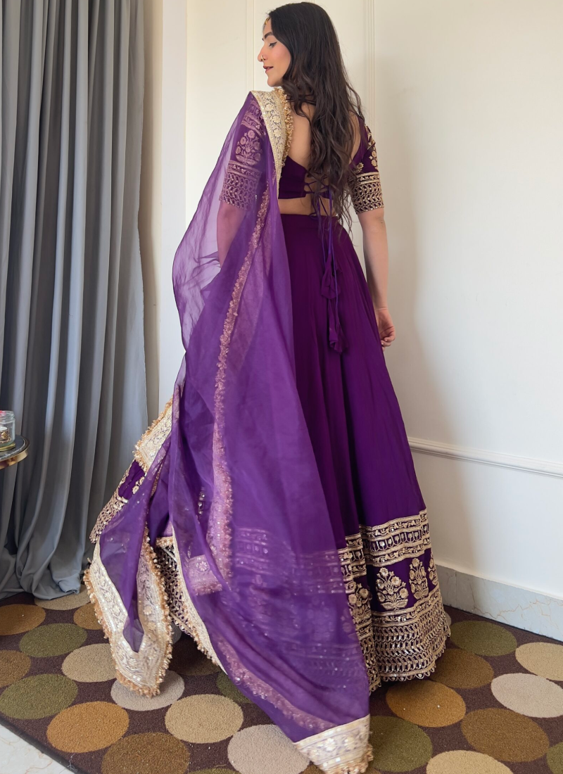 Outstanding Sequence Embroidered Georgette Purple Lehenga Choli Set