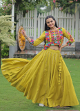 Parrot Green Gamthi Work Silk Lehenga Choli And Koti For Navratri