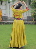 Parrot Green Gamthi Work Silk Lehenga Choli And Koti For Navratri
