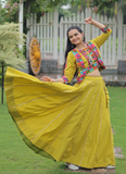 Parrot Green Gamthi Work Silk Lehenga Choli And Koti For Navratri