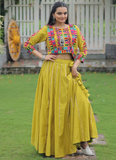 Parrot Green Gamthi Work Silk Lehenga Choli And Koti For Navratri
