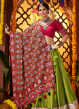 Parrot Green Gota Patti Silk Navratri Lehenga With Gamthi Work Choli