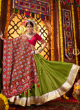 Parrot Green Gota Patti Silk Navratri Lehenga With Gamthi Work Choli