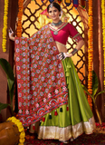 Parrot Green Gota Patti Silk Navratri Lehenga With Gamthi Work Choli