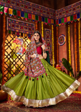 Parrot Green Gota Patti Silk Navratri Lehenga With Gamthi Work Choli