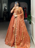 Party Wear Designer Sequence Embroidery Work Organza Orange Lehenga