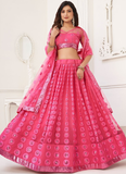 Pink Sequence Embroidery Work Soft Net Lehenga Choli For Women