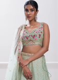 Pastel Green Thread Embroidery Georgette Designer Lehenga Choli