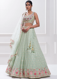 Pastel Green Thread Embroidery Georgette Designer Lehenga Choli