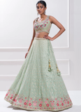 Pastel Green Thread Embroidery Georgette Designer Lehenga Choli