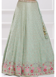 Pastel Green Thread Embroidery Georgette Designer Lehenga Choli