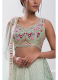 Pastel Green Thread Embroidery Georgette Designer Lehenga Choli