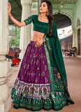 Purple And Green Tussar Silk Patola Printed Lehenga Choli