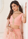 Glamorous Peach Embroidered Net Lehenga Choli For Wedding