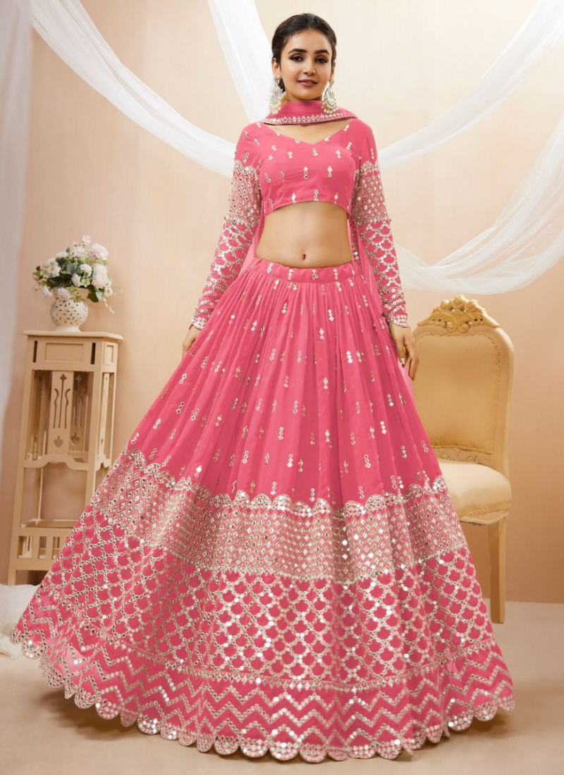 Pink Color Georgette Sequence Work Wedding Lehenga Choli