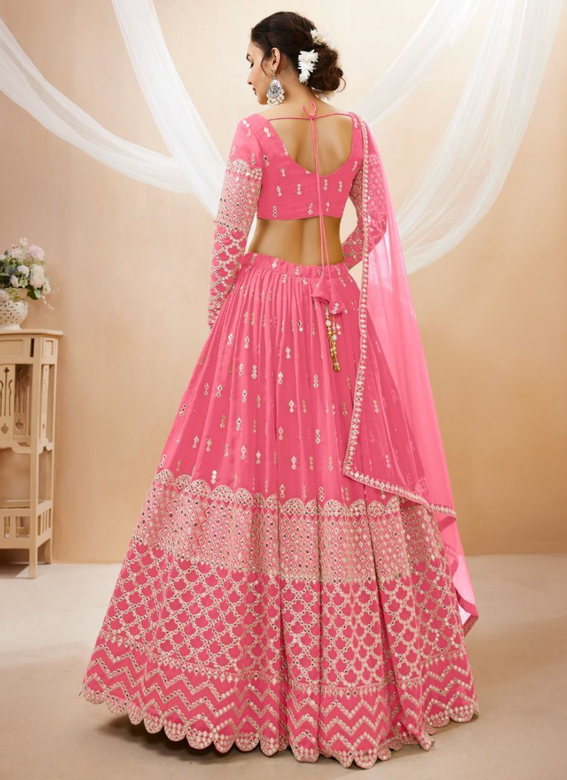 Pink Color Georgette Sequence Work Wedding Lehenga Choli