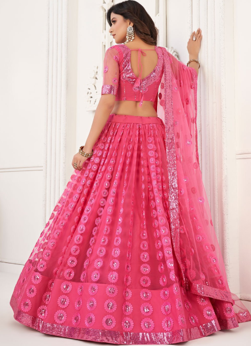 Pink Sequence Embroidery Work Soft Net Lehenga Choli For Women