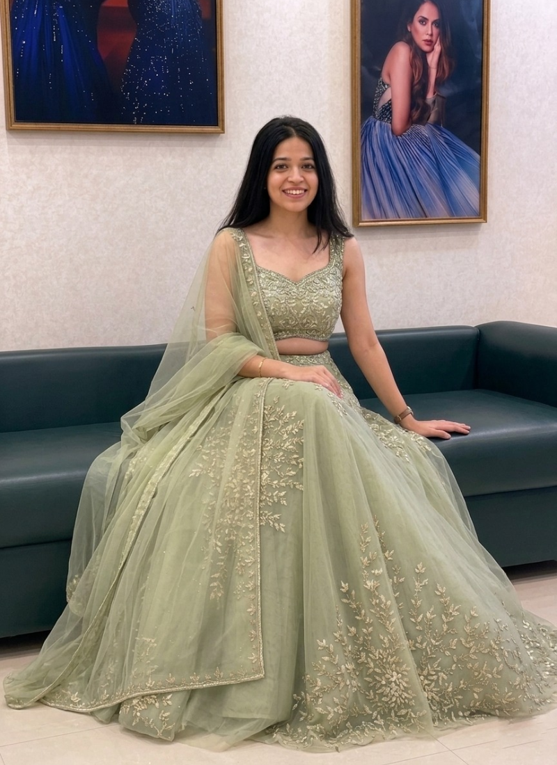 Pista Green Organza Zari Heavy Embroidered Lehenga Choli For Women