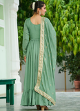Pista Green Vichitra Silk Zari Embroidered Work Long Anarkali Gown