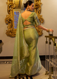 Pista Green Zari Weaving Tissue Silk Traditional Saree With Blouse
