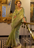 Pista Green Zari Weaving Tissue Silk Traditional Saree With Blouse