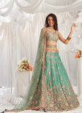 Mesmerizing Pista Green Organza Thread Embroidered Work Lehenga Choli