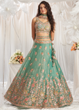 Mesmerizing Pista Green Organza Thread Embroidered Work Lehenga Choli