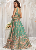 Mesmerizing Pista Green Organza Thread Embroidered Work Lehenga Choli