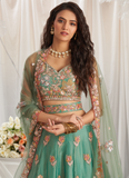 Mesmerizing Pista Green Organza Thread Embroidered Work Lehenga Choli