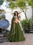 Plain Georgette Mehendi Green Lehenga Choli For Mehndi Function