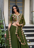 Plain Georgette Mehendi Green Lehenga Choli For Mehndi Function