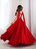 Precious Red Embroidered Party Wear Georgette Lehenga Choli With Dupatta 3