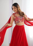 Precious Red Embroidered Party Wear Georgette Lehenga Choli With Dupatta 5