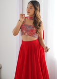 Precious Red Embroidered Party Wear Georgette Lehenga Choli With Dupatta 6