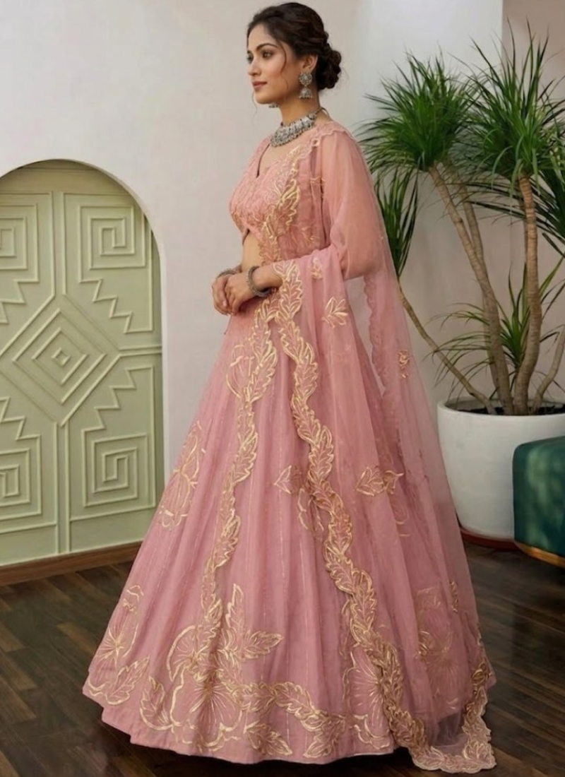 Premium Fancy Fabric Baby Pink Sequence Embroidered Work Lehenga Choli