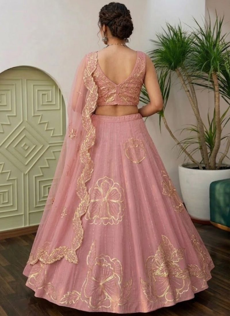 Premium Fancy Fabric Baby Pink Sequence Embroidered Work Lehenga Choli