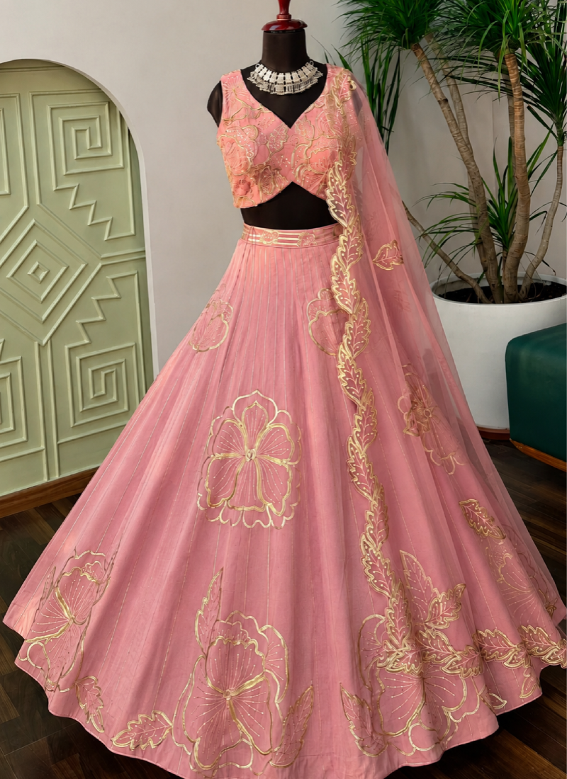 Premium Fancy Fabric Baby Pink Sequence Embroidered Work Lehenga Choli