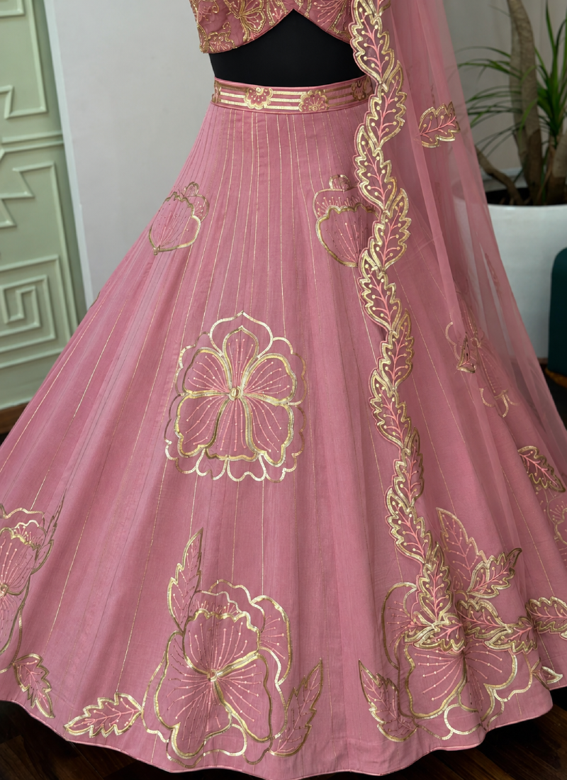 Premium Fancy Fabric Baby Pink Sequence Embroidered Work Lehenga Choli