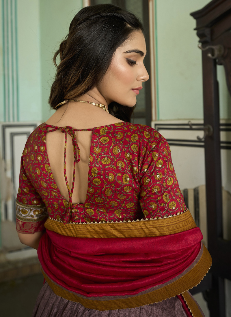 Prettiest Foil Printed Silk Dusty Purple Traditional Lehenga Choli