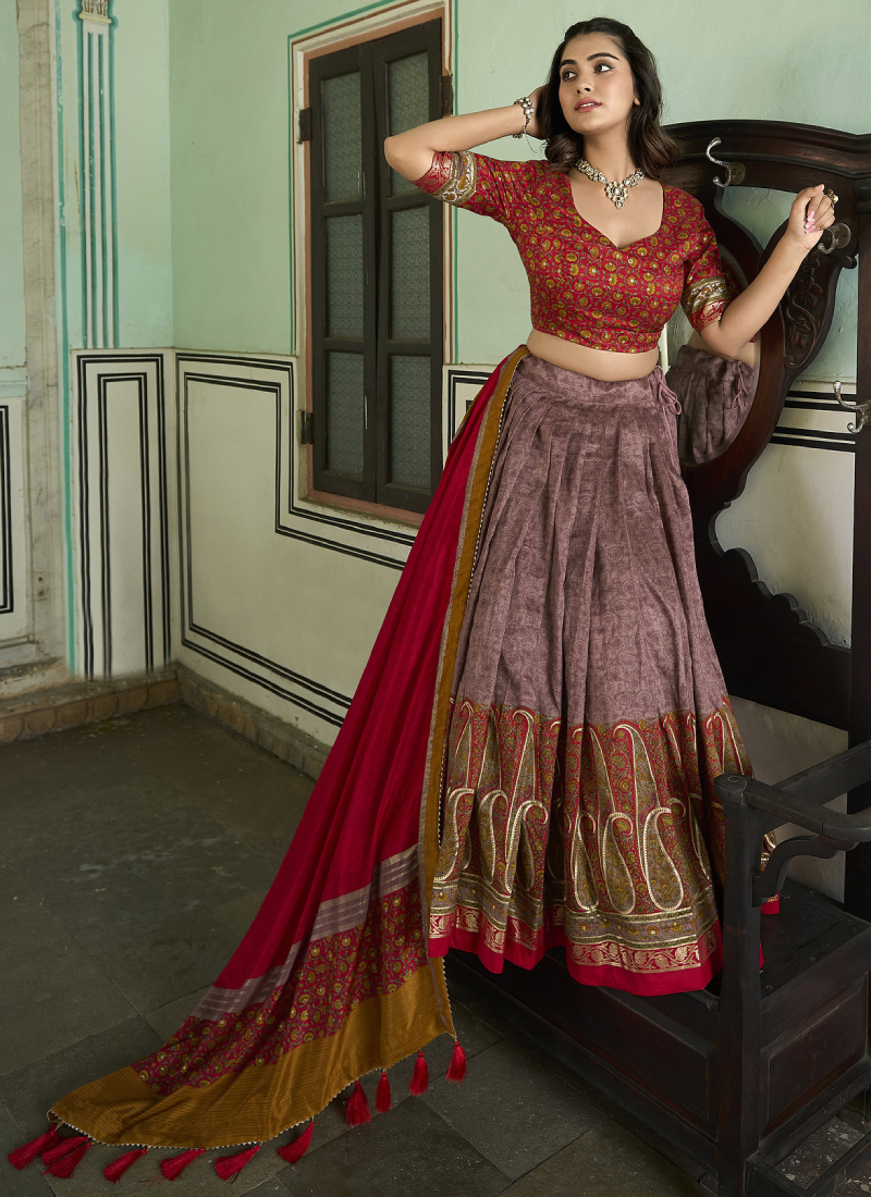 Prettiest Foil Printed Silk Dusty Purple Traditional Lehenga Choli