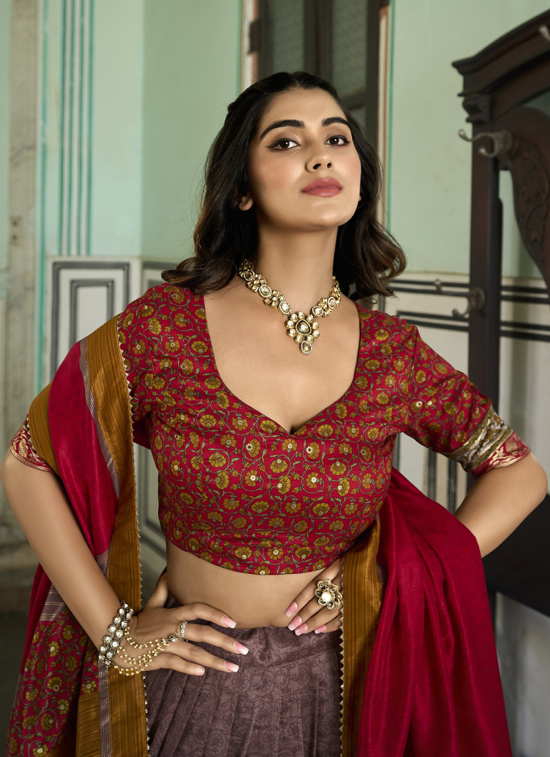 Prettiest Foil Printed Silk Dusty Purple Traditional Lehenga Choli