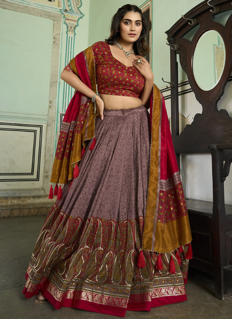 Prettiest Foil Printed Silk Dusty Purple Traditional Lehenga Choli