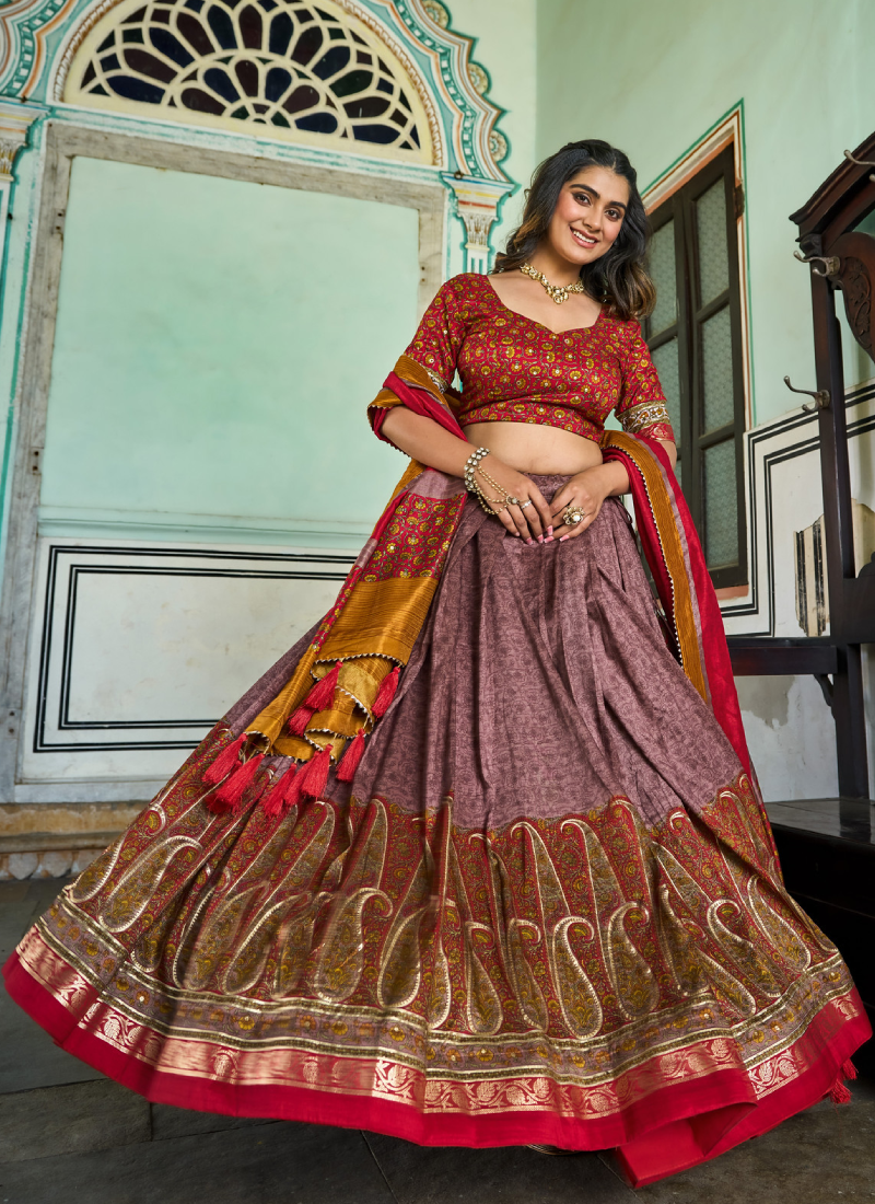 Prettiest Foil Printed Silk Dusty Purple Traditional Lehenga Choli