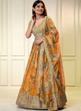 Prettiest Orange Digital Floral Printed Organza Lehenga Choli