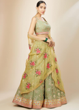 Prettiest Sequence Embroidered Pista Green Georgette Lehenga Choli