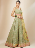 Prettiest Sequence Embroidered Pista Green Georgette Lehenga Choli