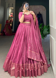 Prettiest Zari Weaving Work Plain Pure Chanderi Pink Lehenga Choli